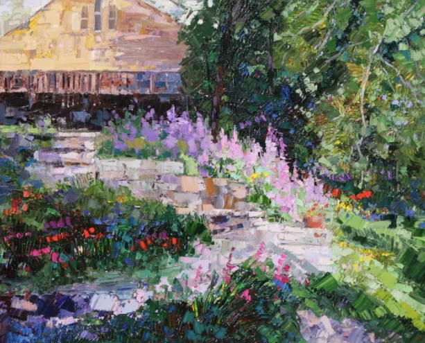 Robert's Yard — impressionist oil painting by Garth Williams